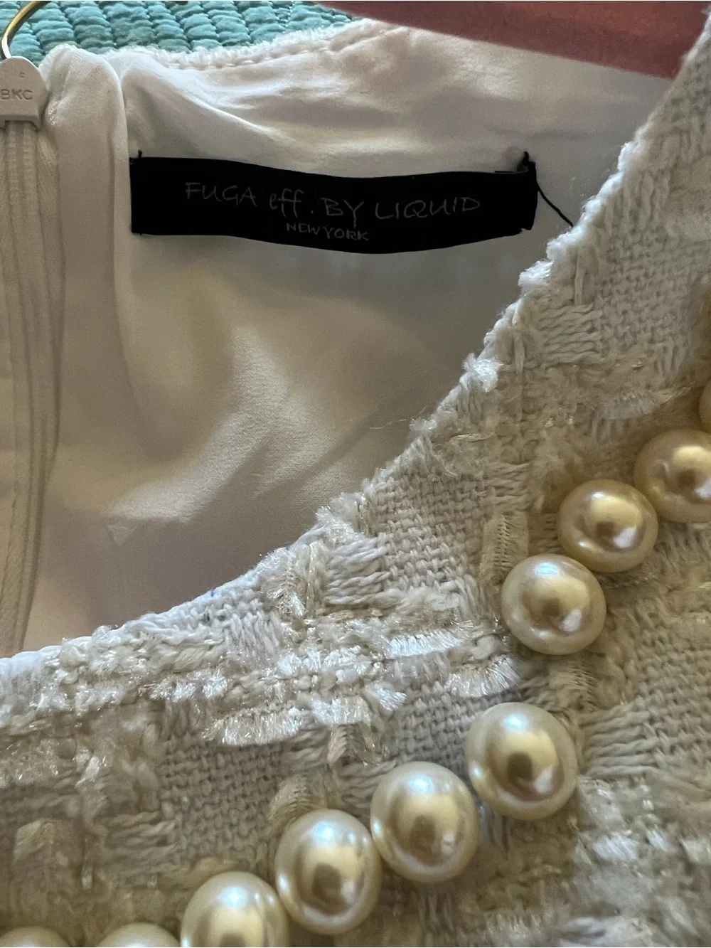 White Tweed Pearl-Trim Dress